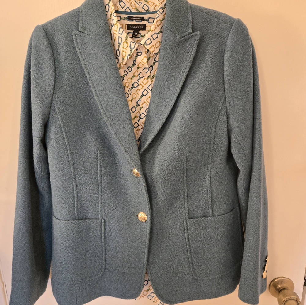 Talbots Teal Shetland Wool Blazor  Size 8